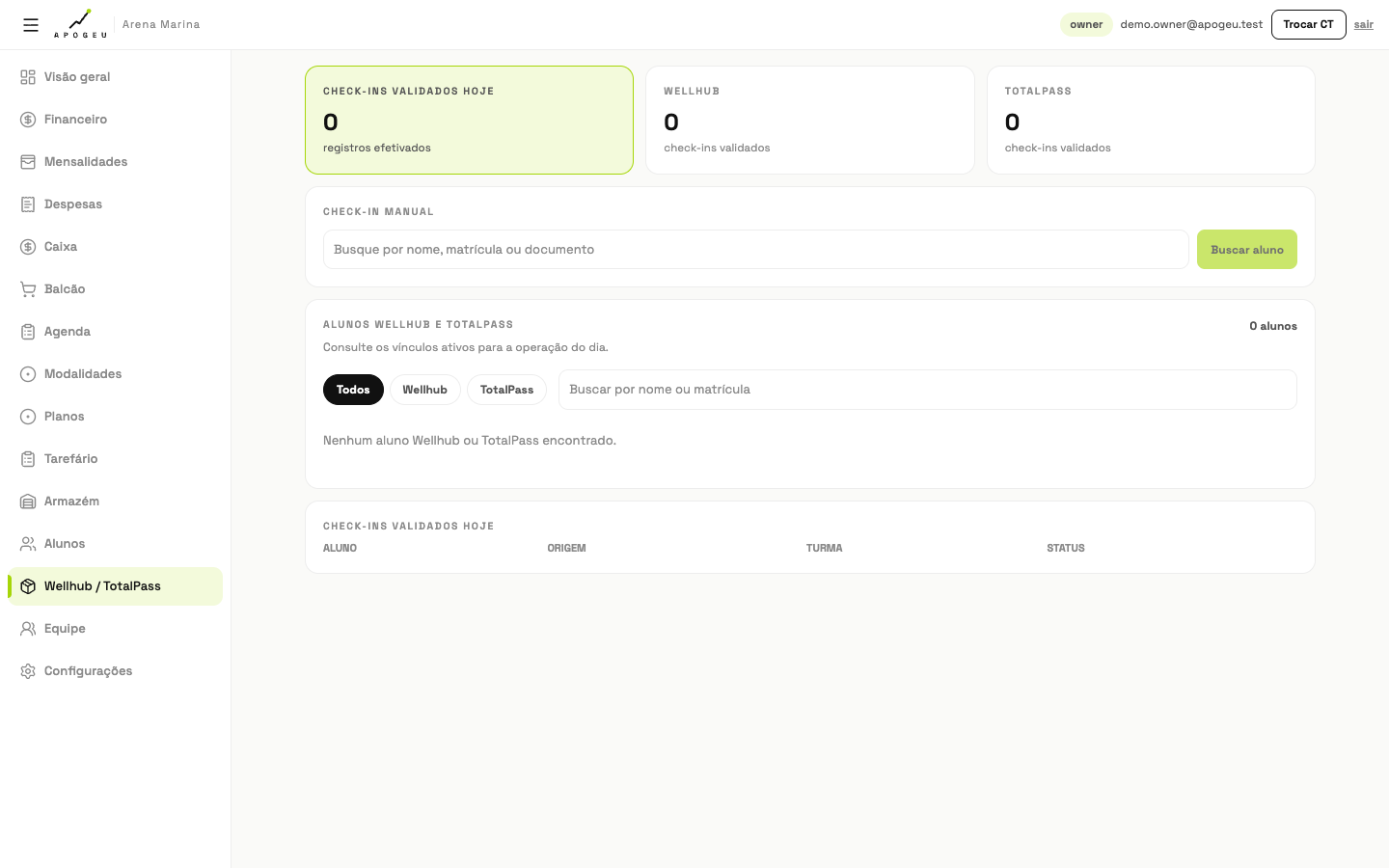 Integração com Wellhub no Apogeu